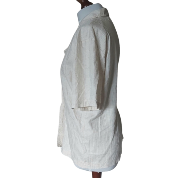 St Michael 80s Vintage Linen Blend Blouse Size 14 Cream Double Breast Short Slee - Picture 3 of 6